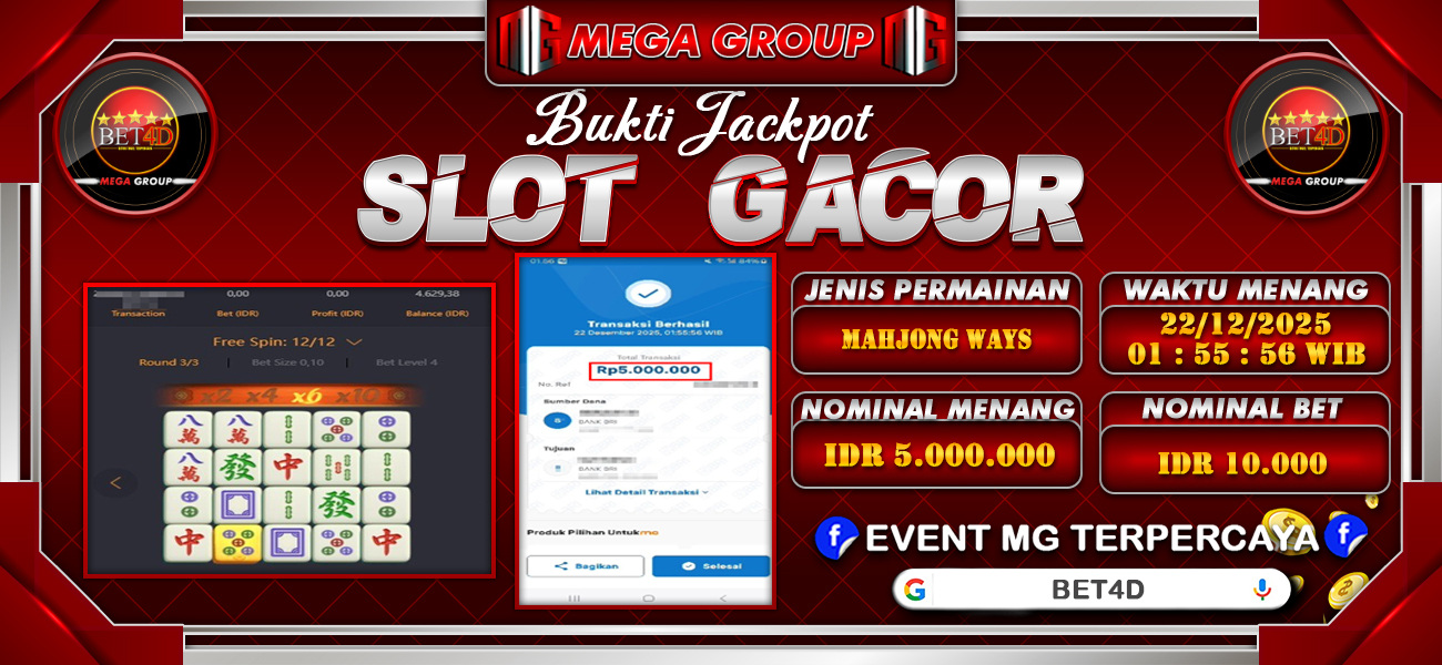 Bukti JP situs Bet4D hari Senin, 22 Desember 2025